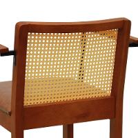 Banqueta Média Com Telinha Pérola Madeira Maciça C- Braço Metal - Amêndoa Assento Estofado Corano Marrom Mescla - 8