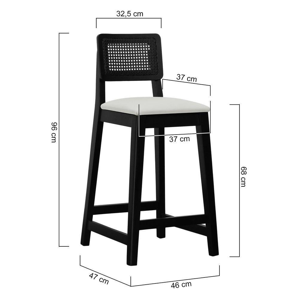 Banqueta Gabi Madeira Maciça Encosto C- Telinha C- 68cm Altura - Preto Assento Estofado Linho Bege - 2