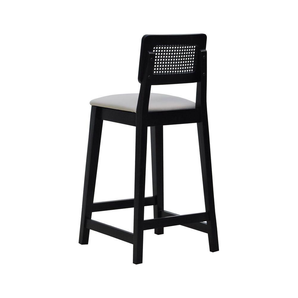 Banqueta Gabi Madeira Maciça Encosto C- Telinha C- 68cm Altura - Preto Assento Estofado Linho Bege - 3