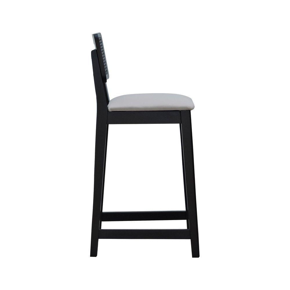 Banqueta Gabi Madeira Maciça Encosto C- Telinha C- 68cm Altura - Preto Assento Estofado Linho Bege - 4