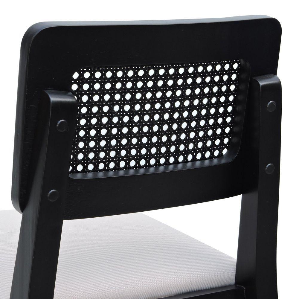 Banqueta Gabi Madeira Maciça Encosto C- Telinha C- 68cm Altura - Preto Assento Estofado Linho Bege - 5