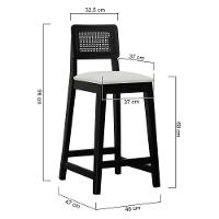 Banqueta Gabi Madeira Maciça Encosto C- Telinha C- 68cm Altura - Preto Assento Estofado Linho Bege - 2