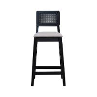 Banqueta Gabi Madeira Maciça Encosto C- Telinha C- 68cm Altura - Preto Assento Estofado Linho Bege - 6