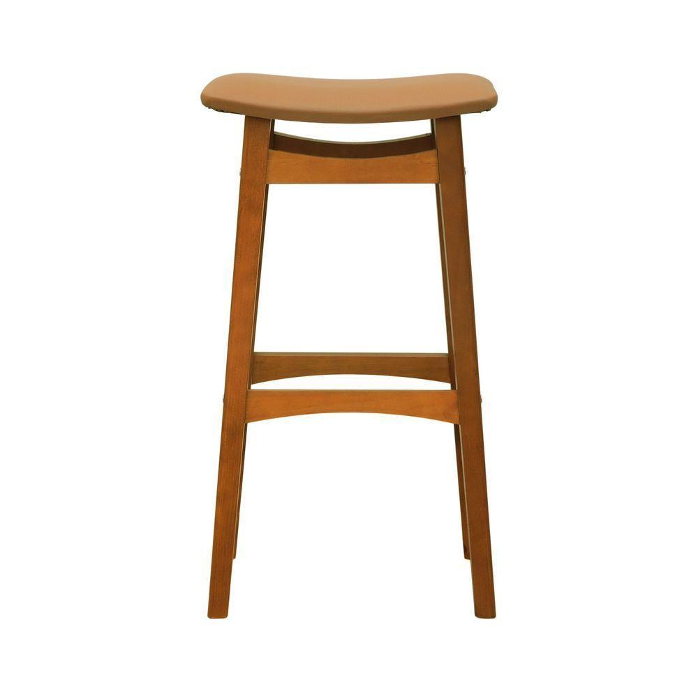 Banco Alto Confort Madeira Maciça Assento Anatômico - Amêndoa Estofado Corano Caramelo - 5