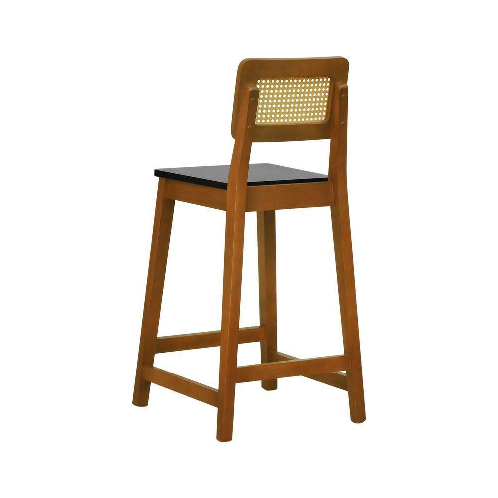 Banqueta Gabi Madeira Maciça Encosto Telinha C- 68cm Altura - Amêndoa Assento Preto Madeira - 3