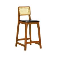 Banqueta Gabi Madeira Maciça Encosto Telinha C- 68cm Altura - Amêndoa Assento Preto Madeira - 1