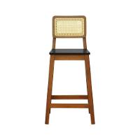 Banqueta Gabi Madeira Maciça Encosto Telinha C- 68cm Altura - Amêndoa Assento Preto Madeira - 2