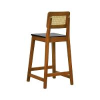 Banqueta Gabi Madeira Maciça Encosto Telinha C- 68cm Altura - Amêndoa Assento Preto Madeira - 3