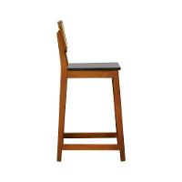 Banqueta Gabi Madeira Maciça Encosto Telinha C- 68cm Altura - Amêndoa Assento Preto Madeira - 7