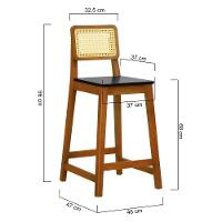 Banqueta Gabi Madeira Maciça Encosto Telinha C- 68cm Altura - Amêndoa Assento Preto Madeira - 8