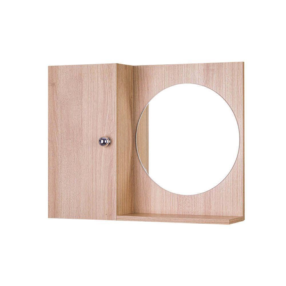 Armário para Banheiro com Espelho Redondo Madeira Clara - 1