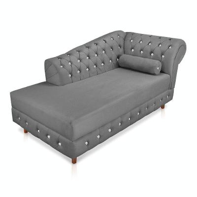 Divã Chesterfield Capitonado Grafite com Strass Suede Drossi