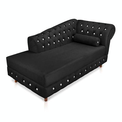Divã Chesterfield Capitonado Preto com Strass Suede Drossi