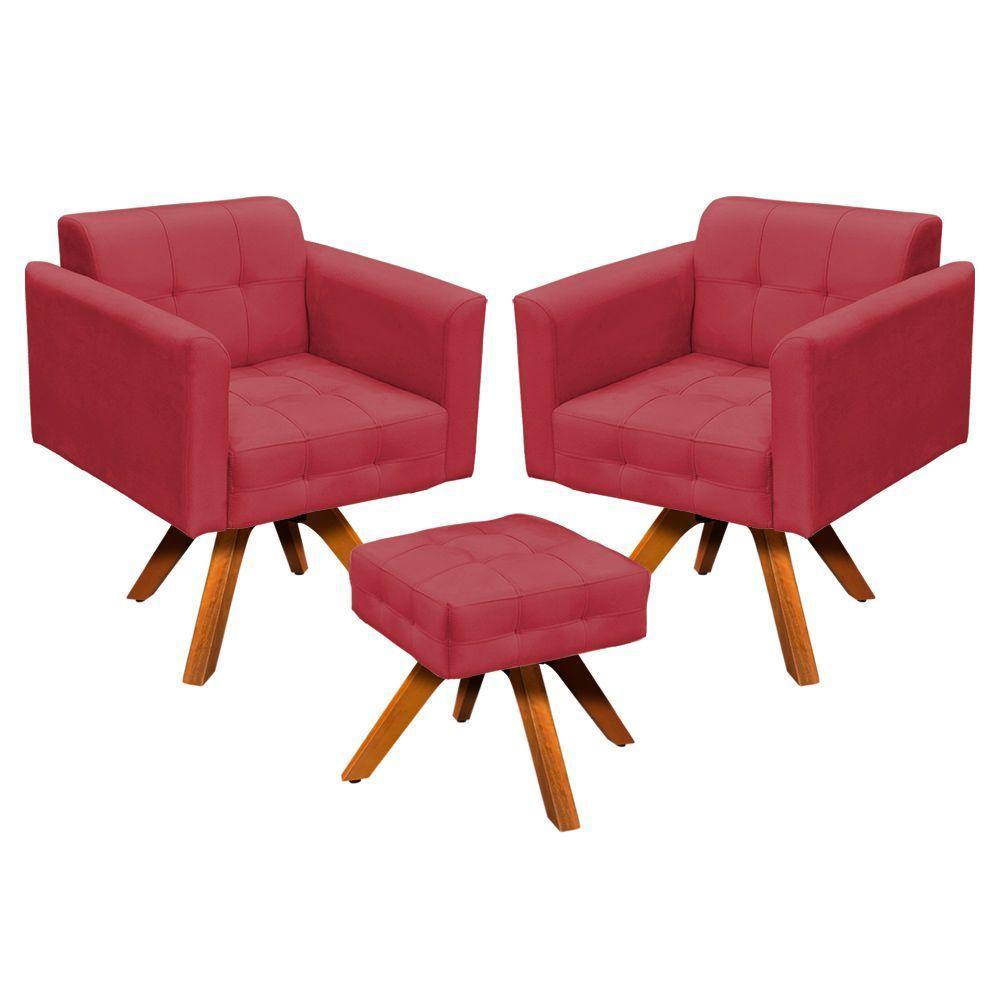 Kit 02 Poltronas Elisa E 01 Puff Suede Rose - 1