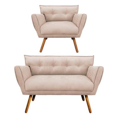 Kit 1 Namoradeira e 1 Poltrona Anitta Suede Bege - Drossi