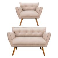 Kit 1 Namoradeira e 1 Poltrona Anitta Suede Bege - Drossi - 1