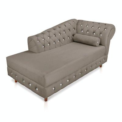Divã Chesterfield Capitonado Marrom Rato com Strass Suede