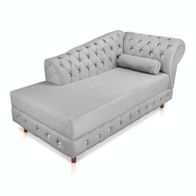 Divã Chesterfield Capitonado Cinza com Strass Suede Drossi