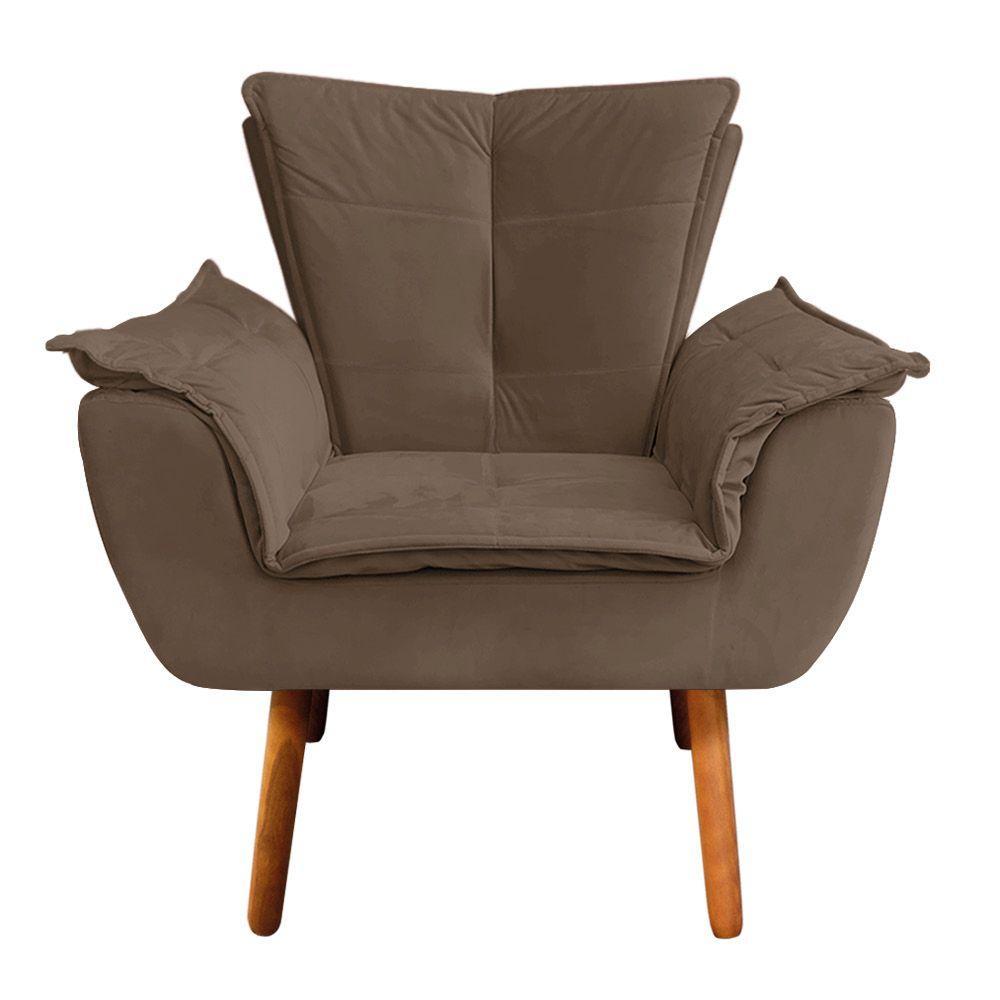 Kit Poltrona e Puff Opala Veludo Marrom Castanho - 3