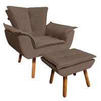 Kit Poltrona e Puff Opala Veludo Marrom Castanho - 1