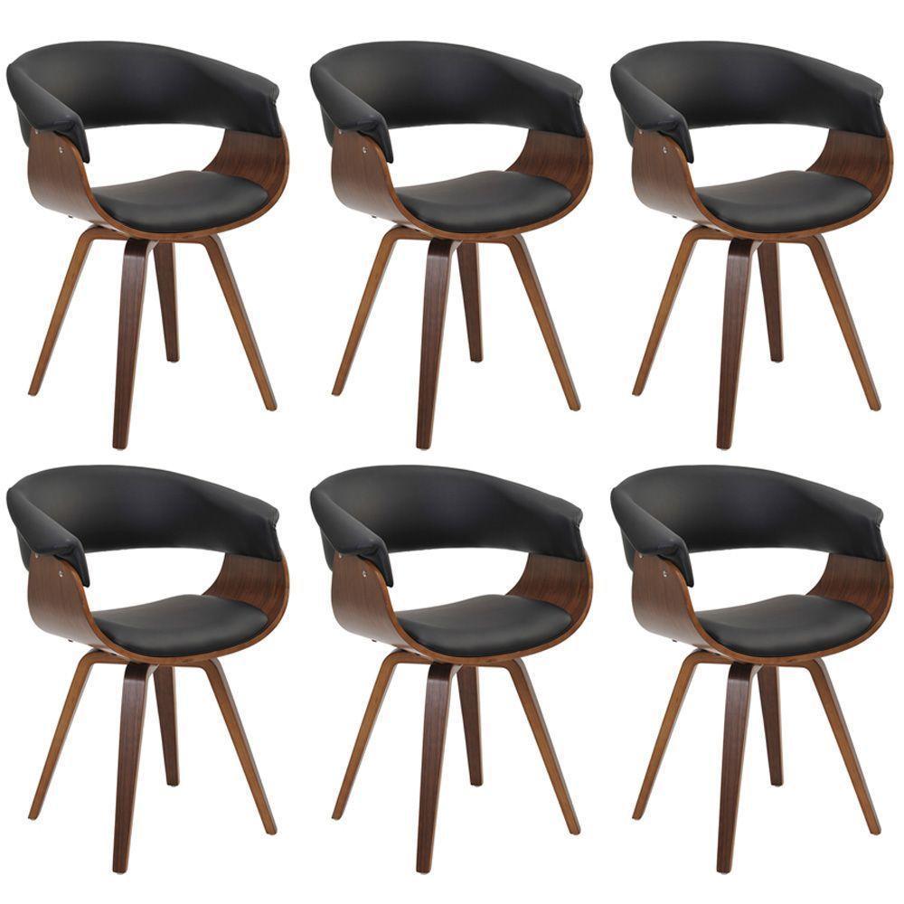 Kit 06 Cadeiras Decorativas para Escritório Recepção Ohana Fixa Pu Preto Gran Belo - 1