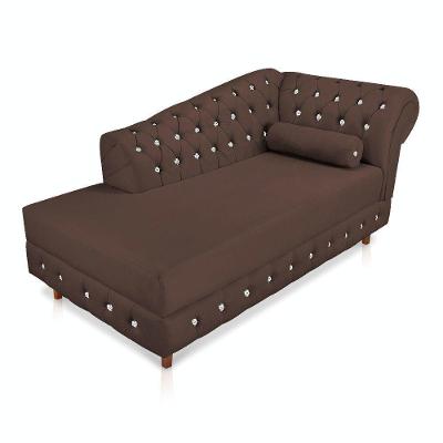 Divã Chesterfield Capitonado Marrom com Strass Suede Drossi