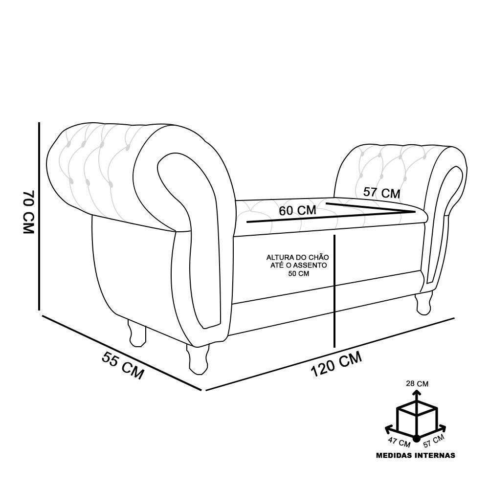 Recamier Baú Londres 1,20 M Suede Rose - 3