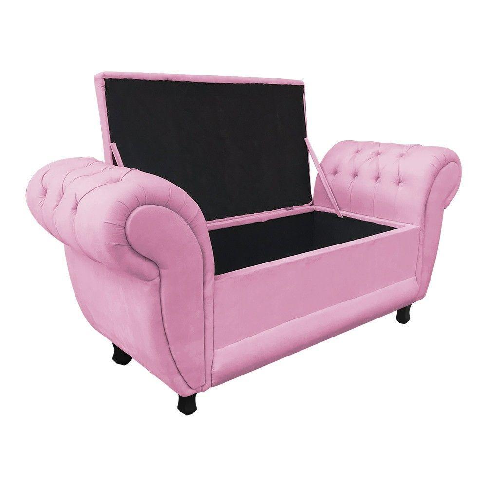 Recamier Baú Londres 1,20 M Suede Rosa Bebê - 2