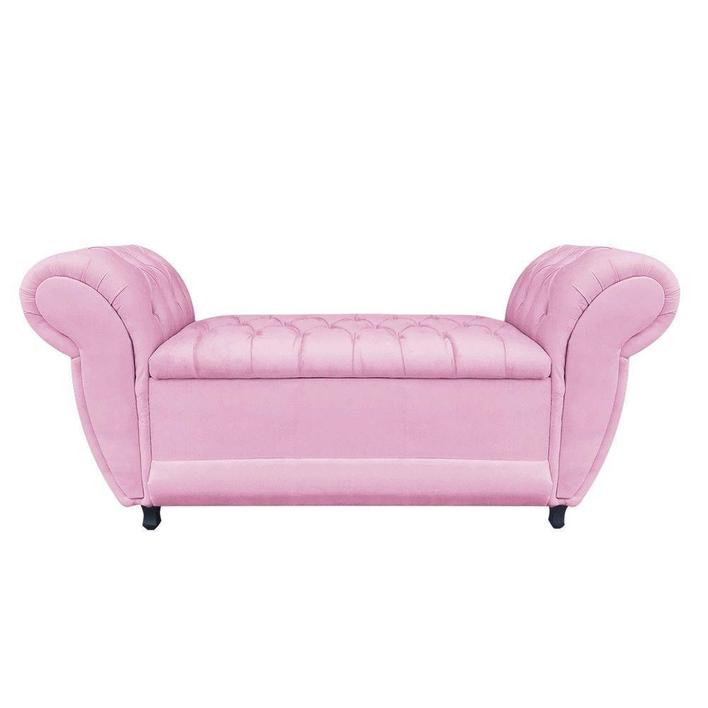 Recamier Baú Londres 1,20 M Suede Rosa Bebê - 5
