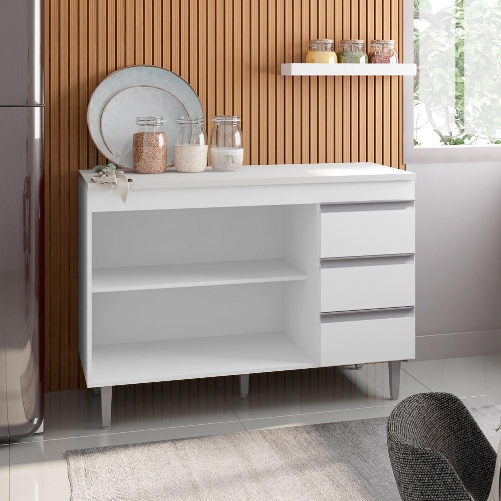 Balcão Gabinete Para Pia 120cm Sem Tampo 2 Portas 3 Gavetas Andréia Branco - Ajl Móveis - 3