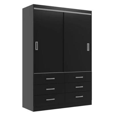 Guarda Roupa Casal Veneza Premium 2 Portas de Correr 6 Gavetas Black Black MDP