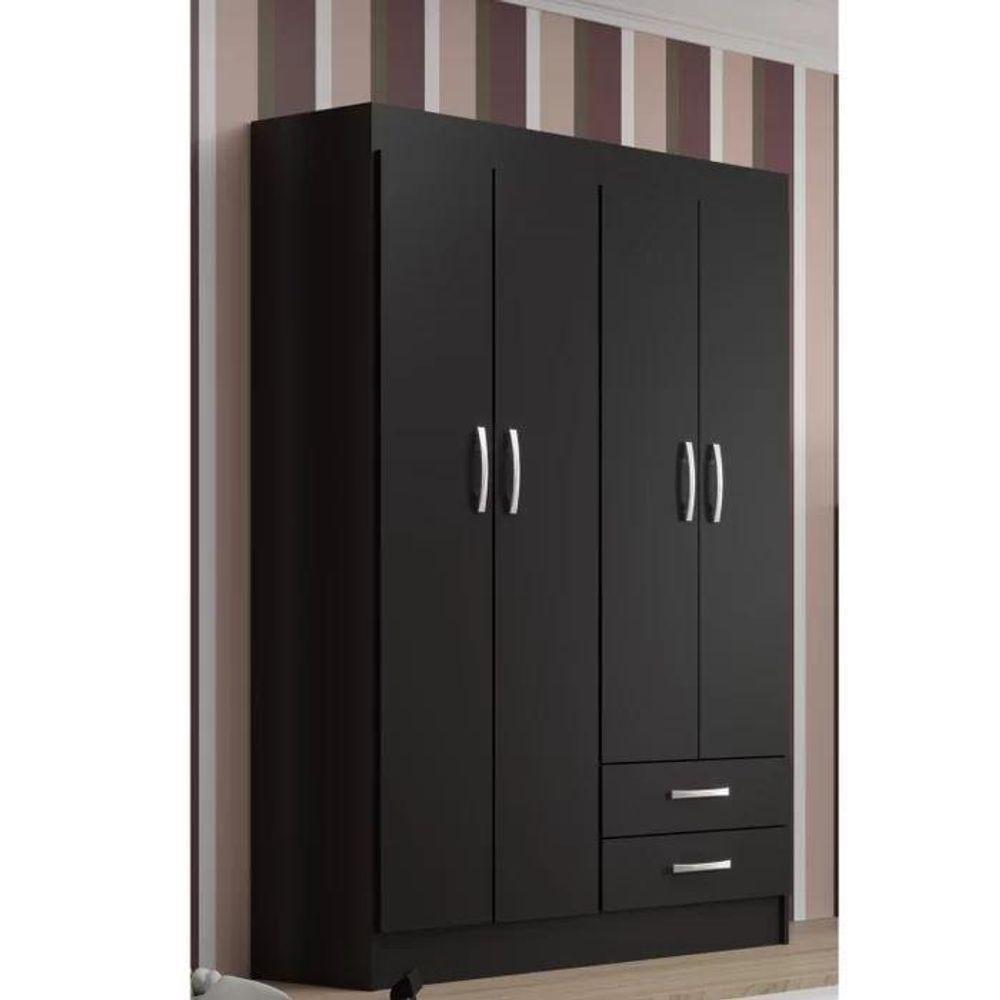 Guarda-roupa Solteiro 4 Portas 2 Gavetas Atalaia - Black Black - 1