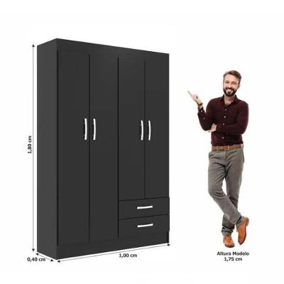 Guarda Roupa Solteiro Atalaia 4 Portas 2 Gavetas Black Black MDP