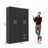 Guarda-roupa Solteiro 4 Portas 2 Gavetas Atalaia - Black Black - 4