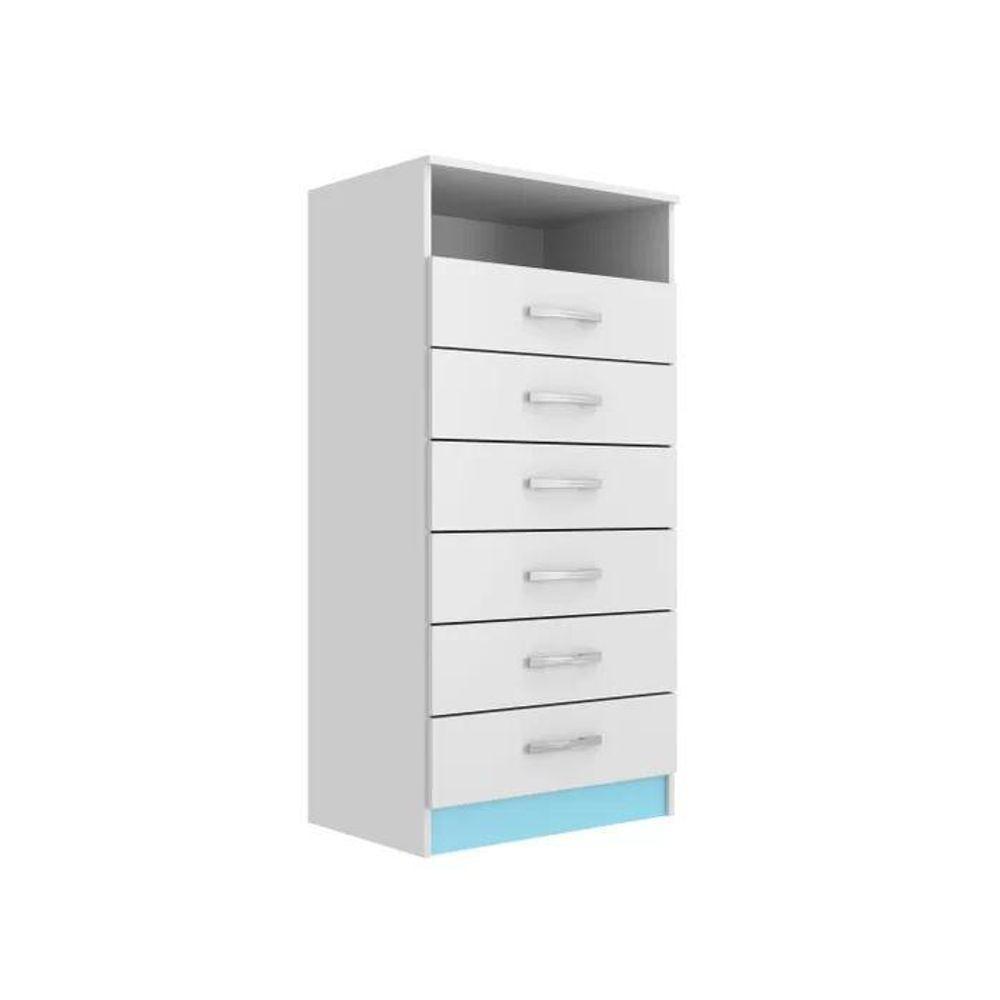 Cômoda Rack 6 Gavetas 1 Nicho Maxi - Branco - Azul Branco - Azul - 1