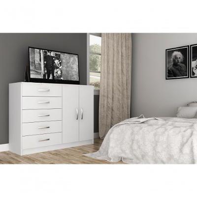 Cômoda Austin 5 Gavetas 2 Portas em MDP e MDF com Puxador Plástico Branco