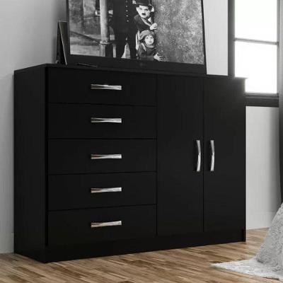 Cômoda Austin 5 Gavetas em MDP com Puxador Plástico Preto com 2 Portas