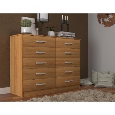 Cômoda Austin 10 Gavetas em MDP com Puxador Metal Marrom Acabamento Laqueado Moderno