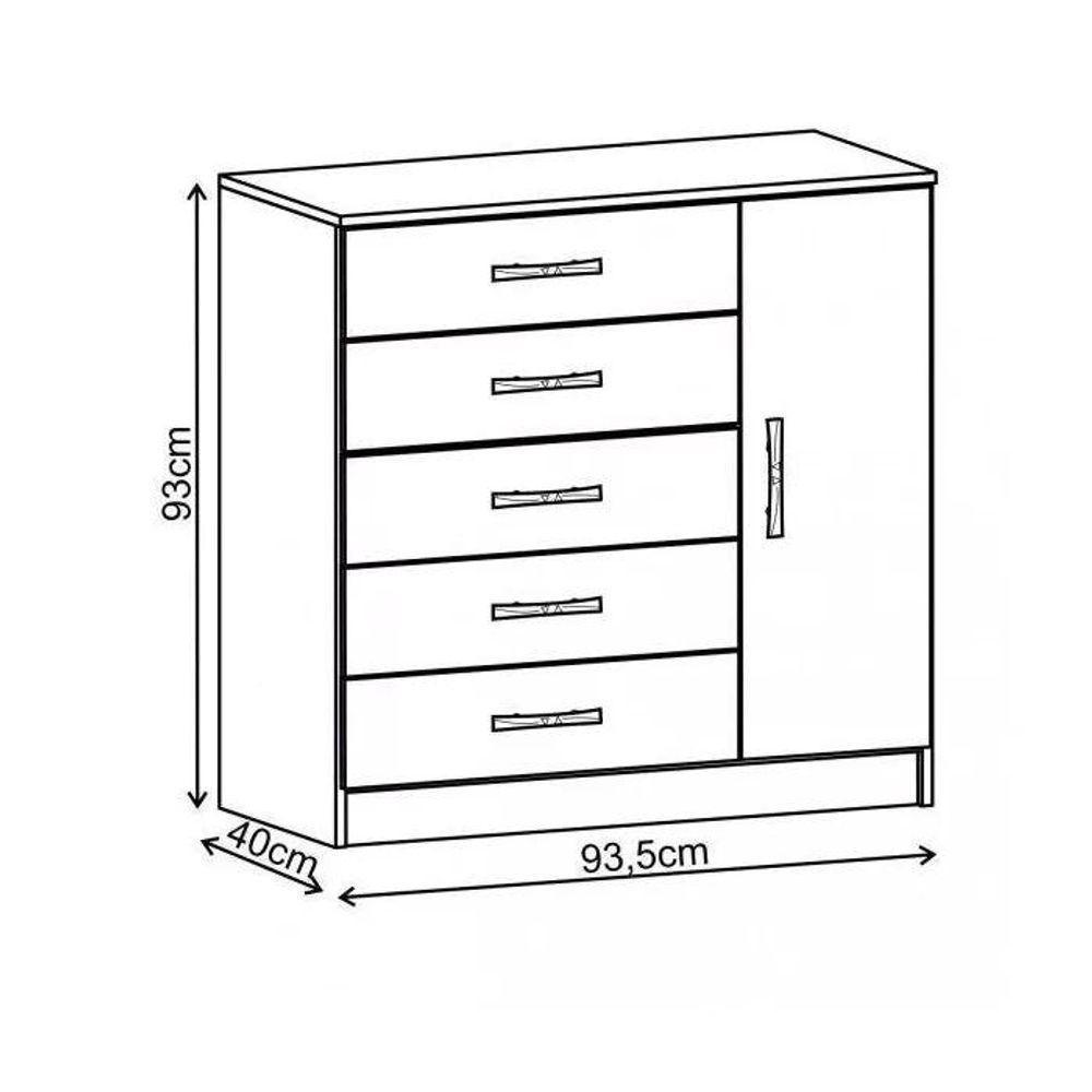 Cômoda Sapateira Zurique 1 Porta 5 Gavetas Branco - Branco Branco - 3