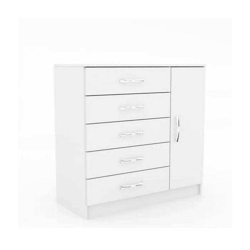 Cômoda Sapateira Zurique 1 Porta 5 Gavetas Branco - Branco Branco - 4