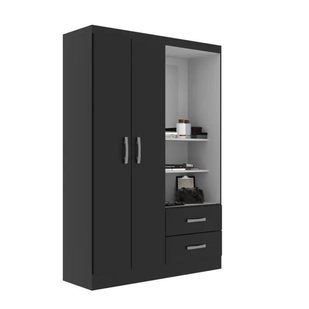 Guarda Roupa Capelinha Solteiro 2 Portas 2 Gavetas Premium - Black Black - 4