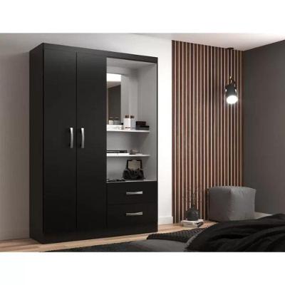 Guarda Roupa Solteiro Capelinha 2 Portas de Bater 2 Gavetas Black Black MDP