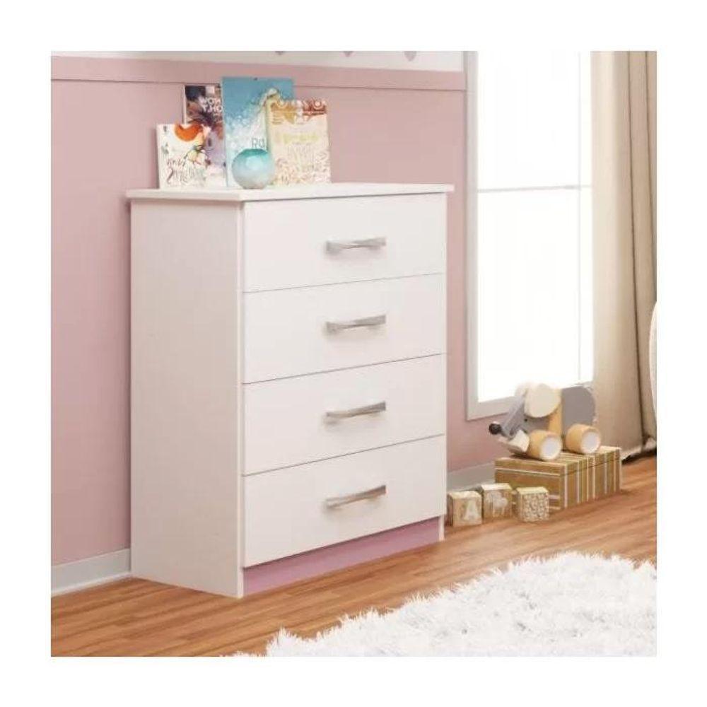 Cômoda Infantil Maxi 04 Gavetas - Branco - Rosa Branco - Rosa - 1