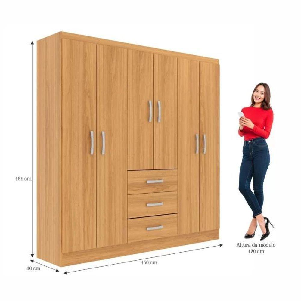 Guarda Roupa Casal Sevilha 6 Portas 3 Gavetas - Cinnamomo Cinnamomo - 3