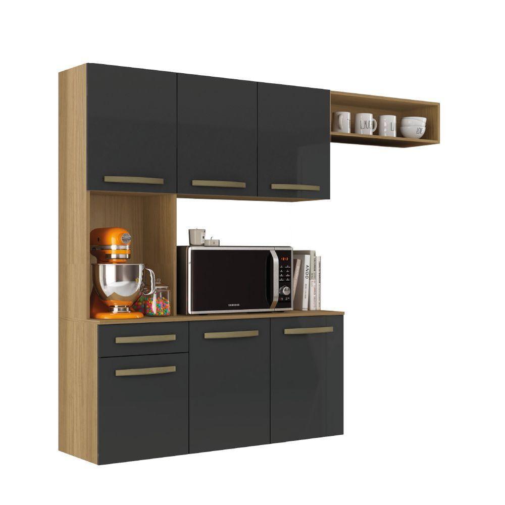 Armário De Cozinha Completa Suspenso Com Balcão 6 Portas 1 Gaveta Belíssima Freijó/grafite - 1