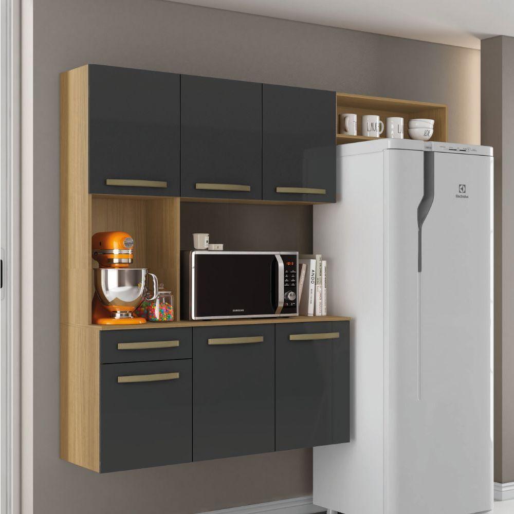 Armário De Cozinha Completa Suspenso Com Balcão 6 Portas 1 Gaveta Belíssima Freijó/grafite - 2