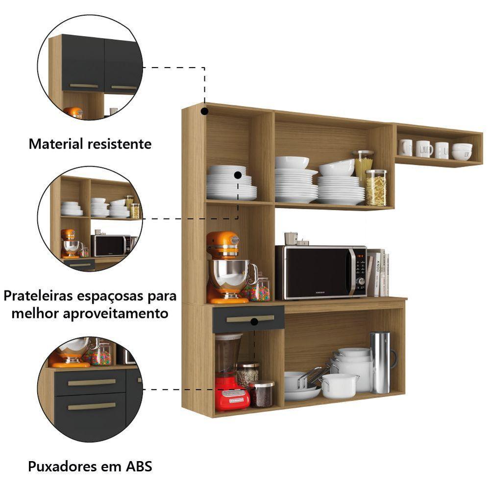 Armário De Cozinha Completa Suspenso Com Balcão 6 Portas 1 Gaveta Belíssima Freijó/grafite - 3