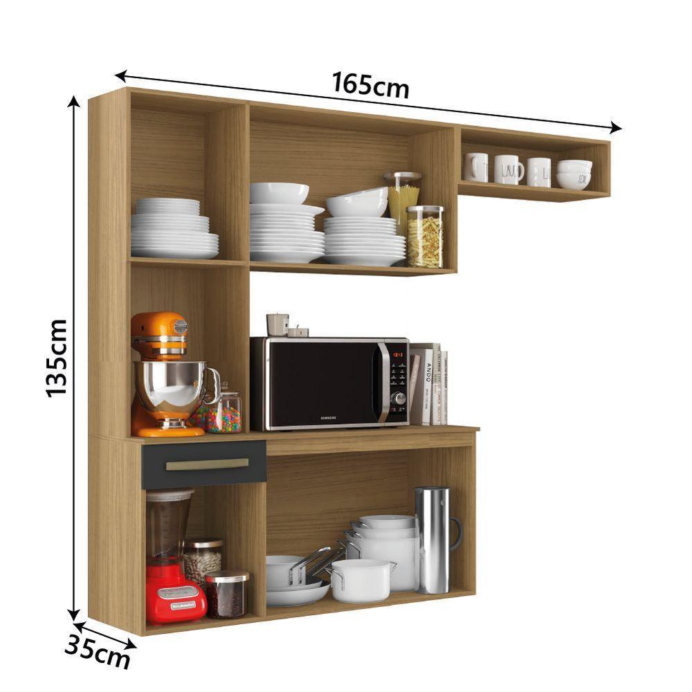 Armário De Cozinha Completa Suspenso Com Balcão 6 Portas 1 Gaveta Belíssima Freijó/grafite - 4