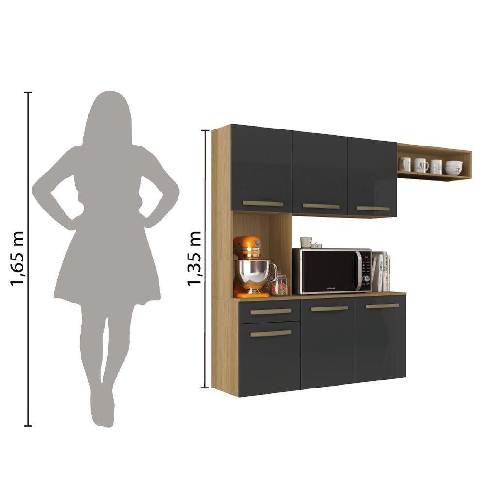 Armário De Cozinha Completa Suspenso Com Balcão 6 Portas 1 Gaveta Belíssima Freijó/grafite - 5