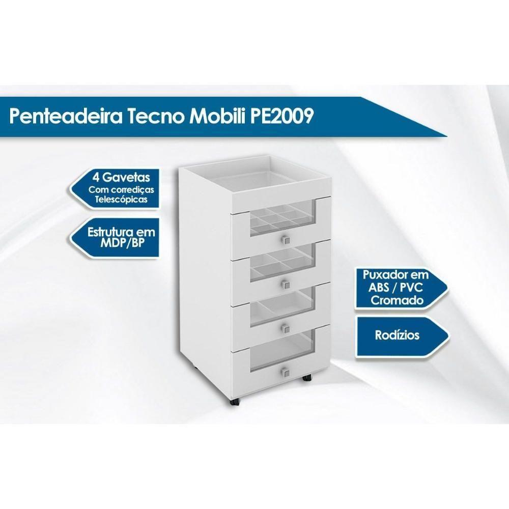 Multiuso Escritório PE2009 c/ 4 Gavetas e Rodízios Branco - Tecno Mobili - 3
